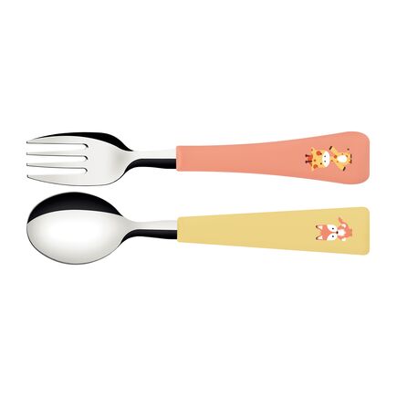 Jogo de Talheres Infantil Tramontina Baby Friends com Lâminas de Aço Inox e Cabos de Polipropileno Colorido 02 Peças